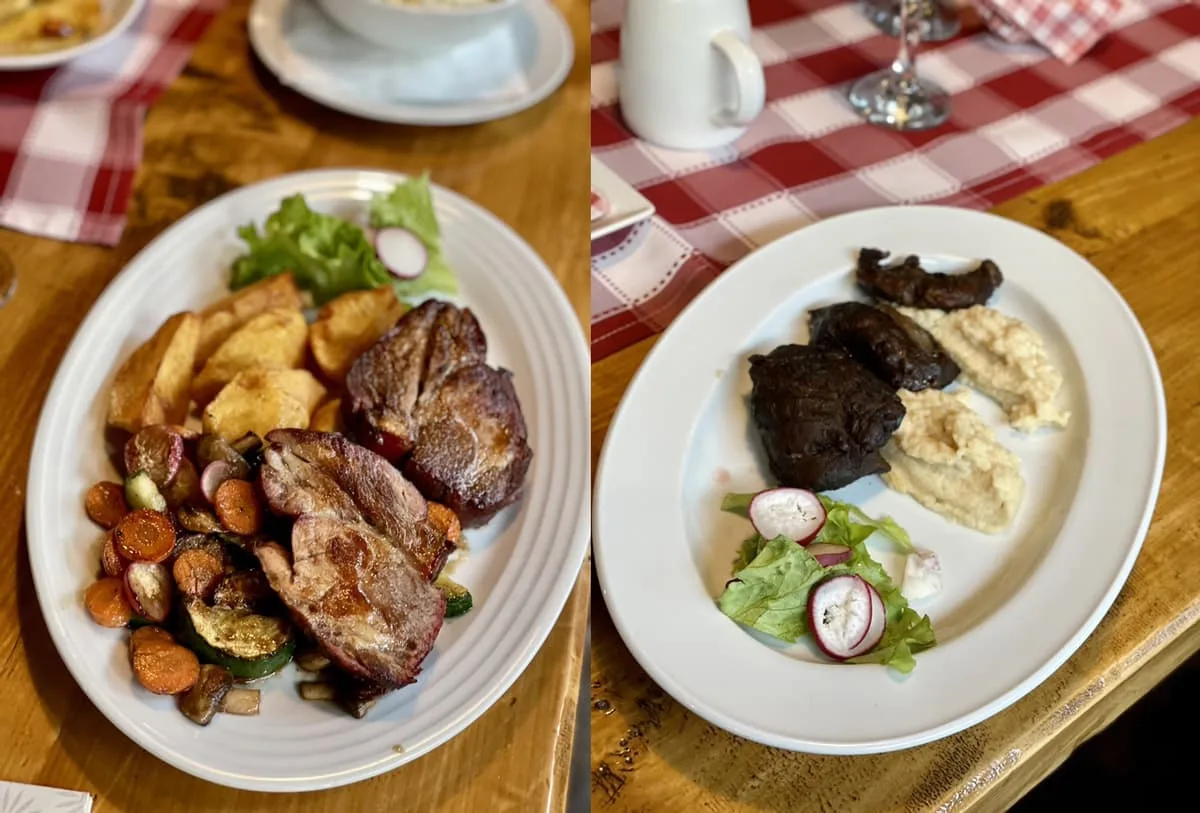 Lijevo: lagano dimljeni vrat CSS; desno: slow cooked obrazi s pireom od celera