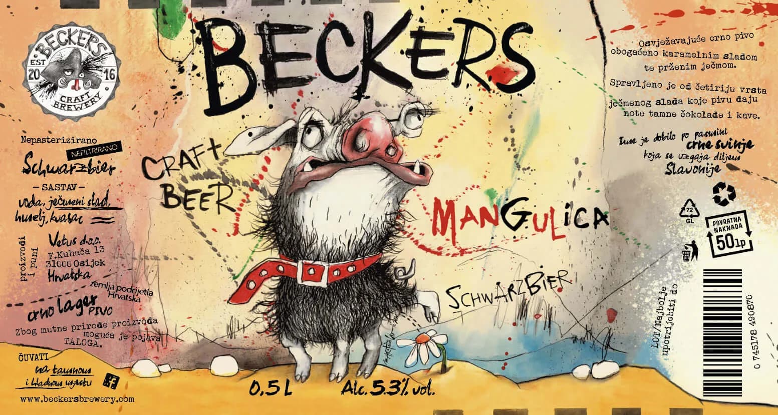 Etiketa za Mangulicu, rad Martine Livović — Izvor: Beckers facebook